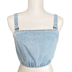 L'Atiste by Amy blue jean denim cropped top harness‎ racerback sz M NWT
